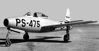 An XP-84 Thunderjet prototype, one of two built before work began on preproduction YF-84s (US Air Force)